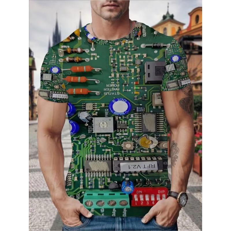 Letnia męska koszulka z nadrukiem 3D i okrągłym dekoltem