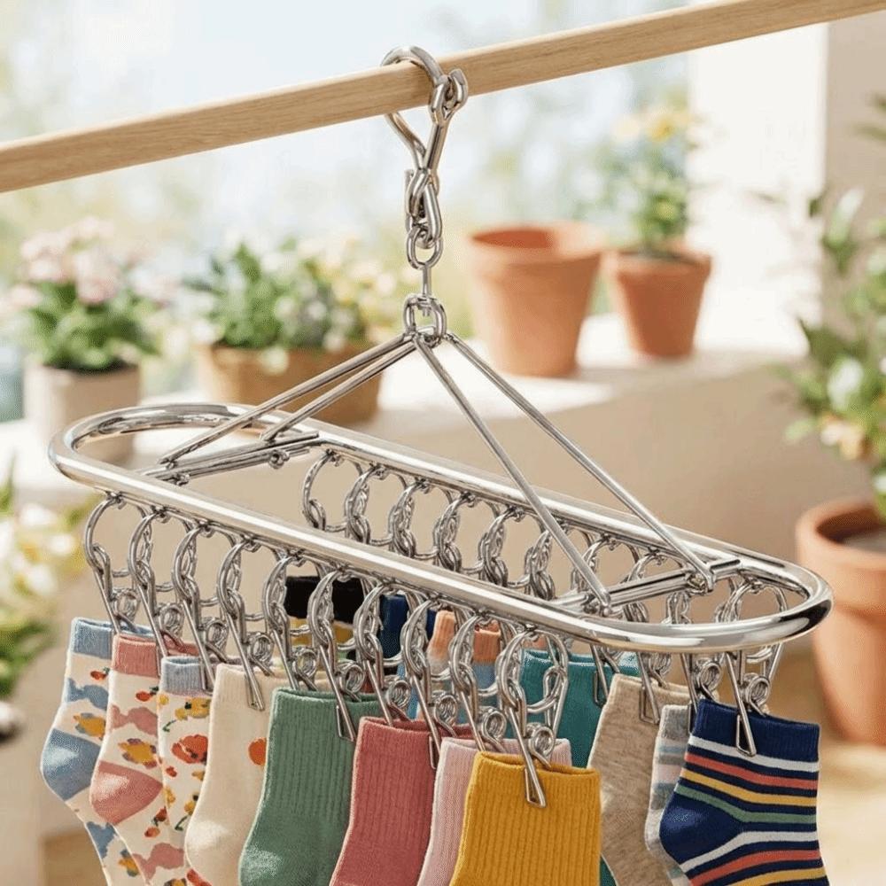 20/30 Clips Socks Drying Rack Stainless Steel Underwear Socks Holder Sock Laundry Airer Balcony