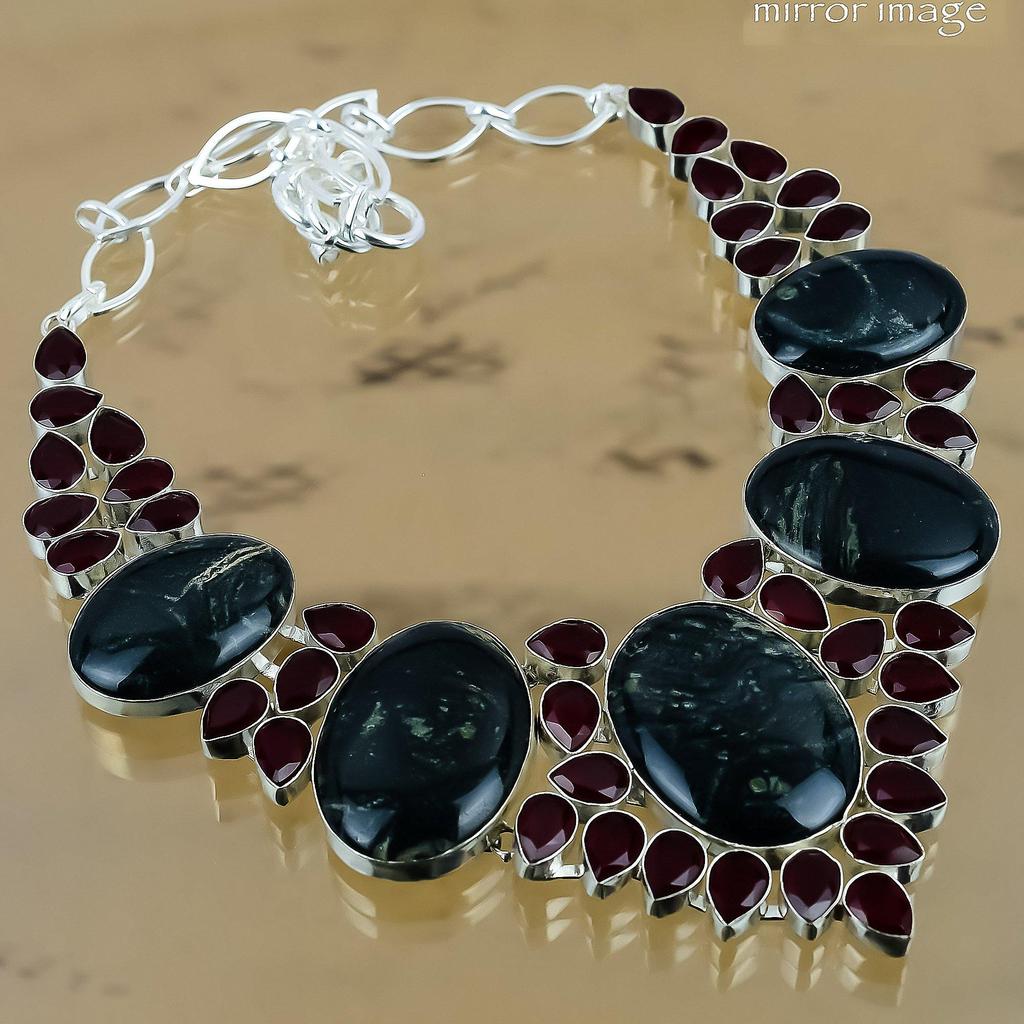 Natural Kambaba Jasper Gemstone Chain Adjustable Necklace 925 Sterling Silver