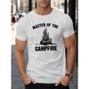 European Size Men's Campfire Master Pattern T-Shirt - Casual Short Sleeve, Breathable Cotton, Summer Geometric Printed Top
