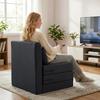 2-in-1 Folding Lounge Chair Foldable Sofa Bed with Linen Texture, Upholstered Guest Bed Folding Chair, Dark Grey
