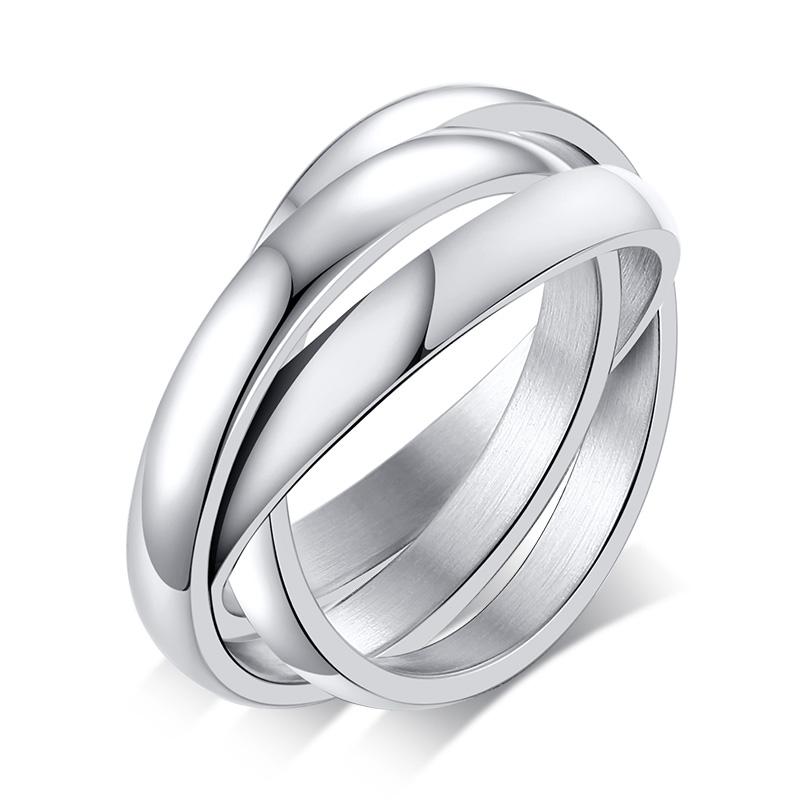 Anel Triplo Encaixado de Aço Inoxidável para Mulheres Banda de Casamento Multicor Bague Três em Um