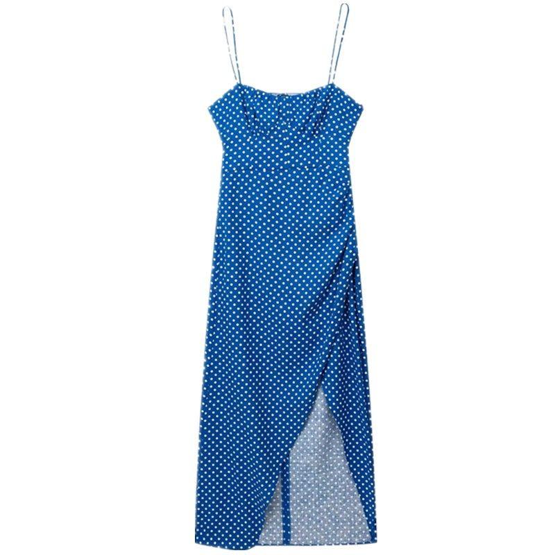 

Fashion Style New Women s Fashion Trendy Linen Blended Polka Dot Corset Dress 2877514 420 Blue L