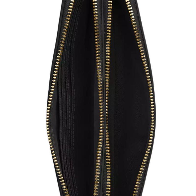 Coach Wallet Double Zip 20 Classic Presbyopia Metal Logo Signature Coated Canvas with Fine Pebbled Leather Clutch Regular Women's Gold with Brown