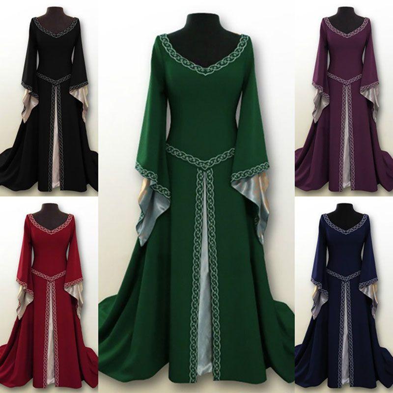 Middelalder Kvinner Renessanse Vintage Kjole Halloween Fest Kostyme Cosplay