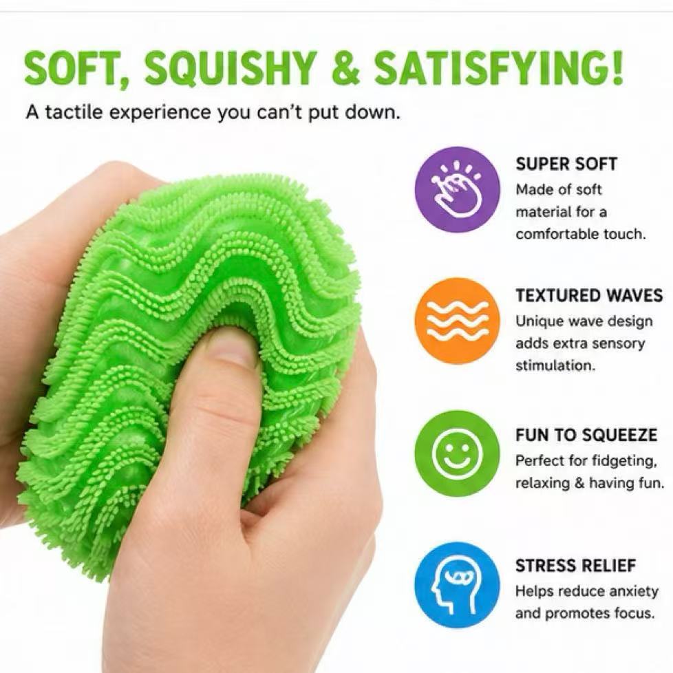 Needoh Fuzz Ball Fidget Toy Series Desktop Ornament Stress Relief Toys Suitable For People Under Pressure Fun Soft Stress Ball