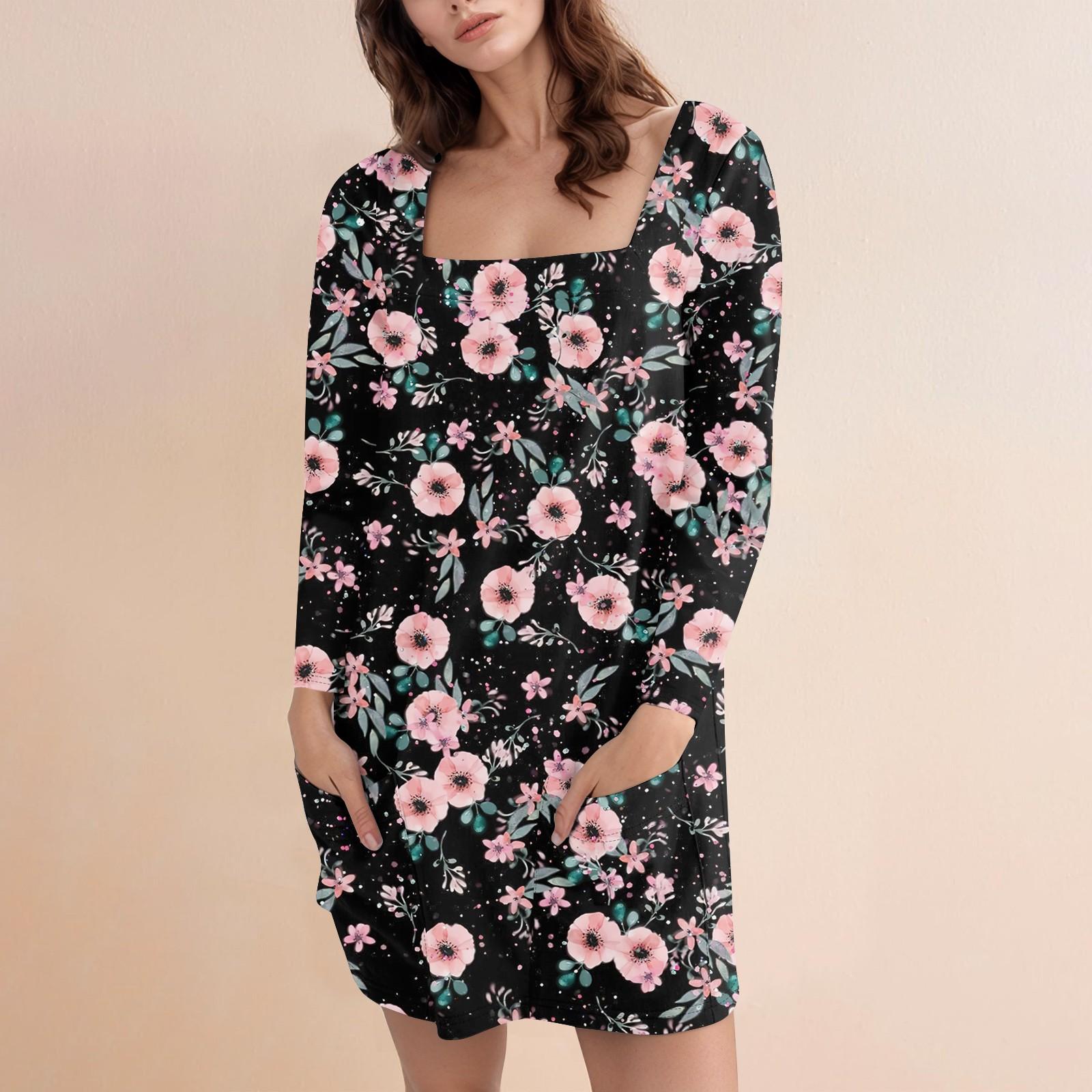 

Женское модное повседневное однотонное короткое платье с квадратным вырезом и длинным рукавом S розовый