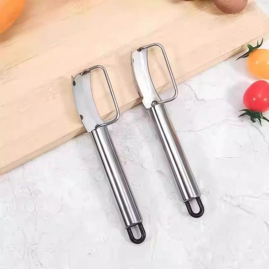 Stainless Steel Stem Lettuce Peeler, Curved Blade Vegetable Peeler for Celery Kohlrabi, Ergonomic Cutter with Hanging Hole