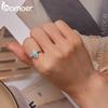 BAMOER 925 Sterling Silver Blue Synthetic Opal Devil's Eye Finger Ring Cubic Zirconia for Women Anniversary Gift Jewelry