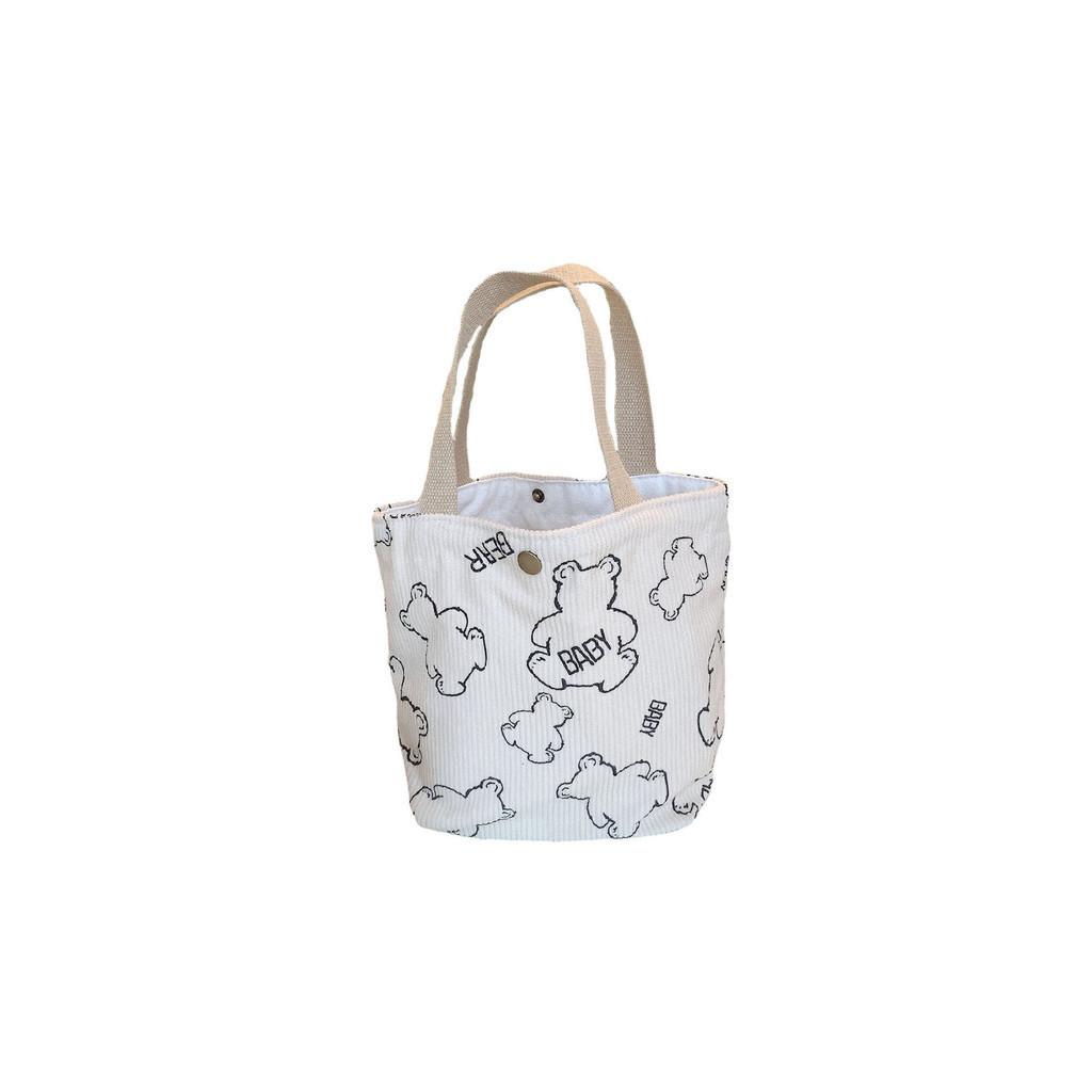 Vintage Baby Bear Corduroy Lunch Tote Bag Portable Large Capacity Storage Bag