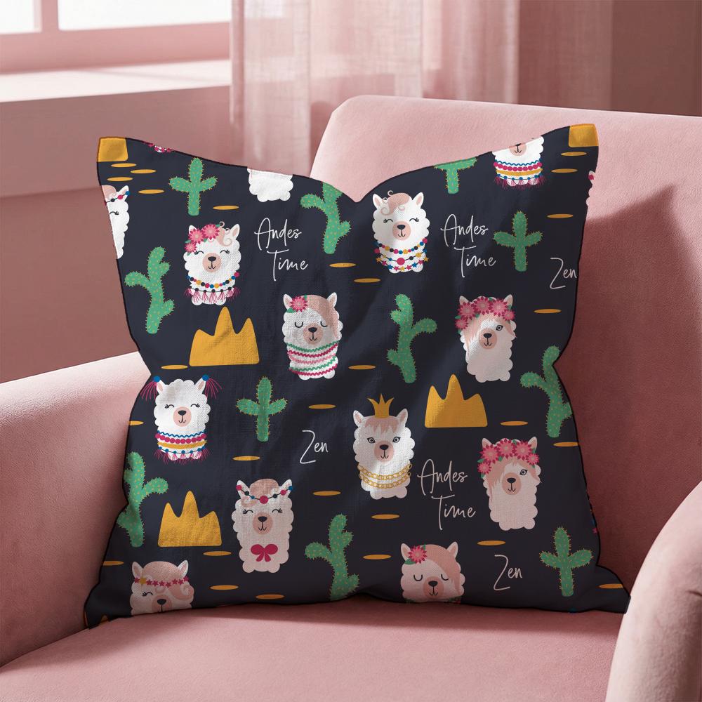 Cartoon Llama Pattern Cushion Cover Multi-Scene Pillow Cover for Home & Car - Reversible, Soft & Durable for Daily Use