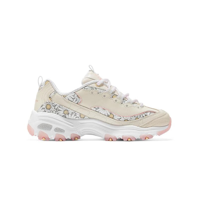 Skechers DLites Comfortable Versatile Fashion Durable Low-Top Casual Shoes Women Sneaker Off-White Pink 150538-NTPK