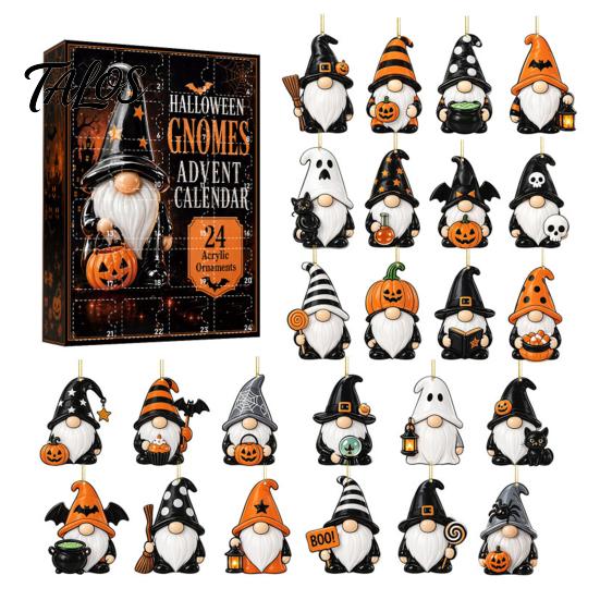 Seasonal Home Party Supplies Coastal Gnome Advent Calendar, 24Pcs Acrylic 2D Sea Glass Ornament Set Halloween Holiday Decoration with Hanging String,