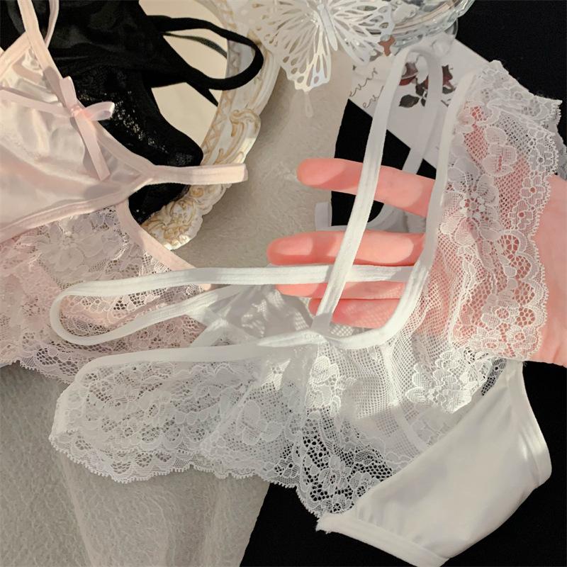 Mädchen Neu Reiner Wind Satin Niedrige Taille Sexy Hoher Schlitz Spitze Unterwäsche