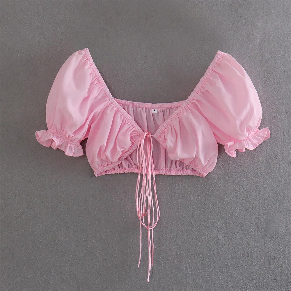 

YPFF Trendy Women s Strapless Lace-Up Slim Fit Summer Top with Square Neck Large