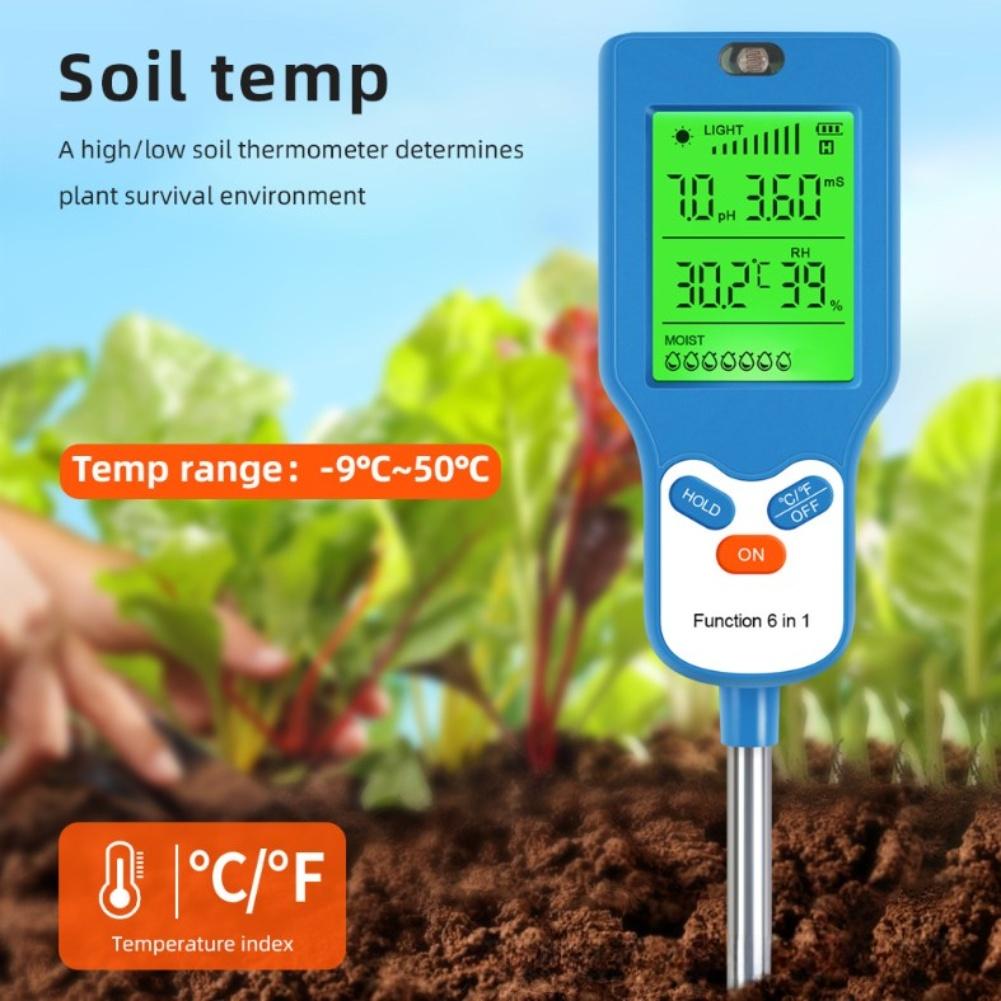 Garden Soil Analyzer Six-in-One Soil Instrument Blue User Friendly Soil Tester Comprehensive Soil Health Tester