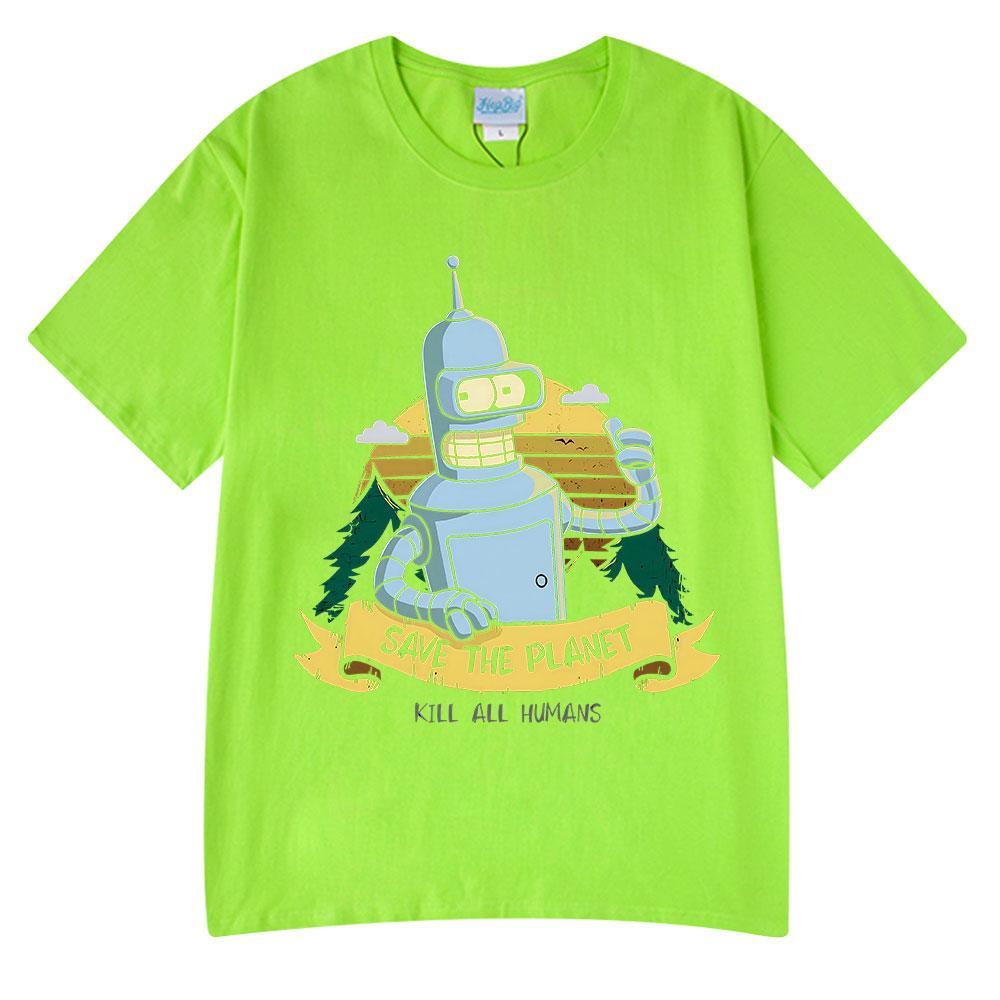 Save The Planet Kill All HuUnisexs Funny Robot Vintage T Shirts Unisex Women Clothing Short Sleeve Tshirts Oversized Cotton Tee Shirt