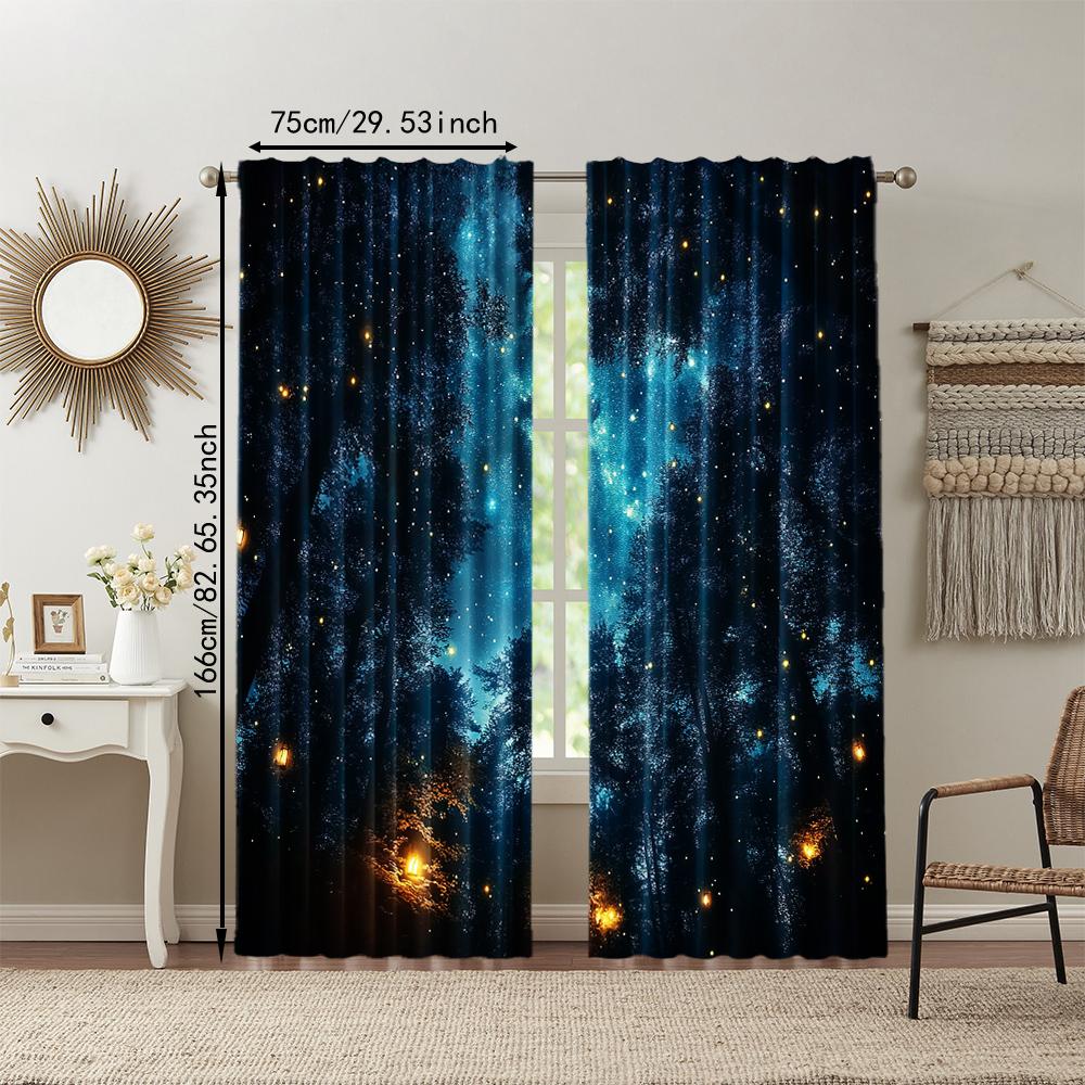 Set Of 2 Versatile Polyester Transparent Curtains Home Decoration Starry Night Forest Use Bedrooms Living Rooms Curtain Ideal For Sitting Room