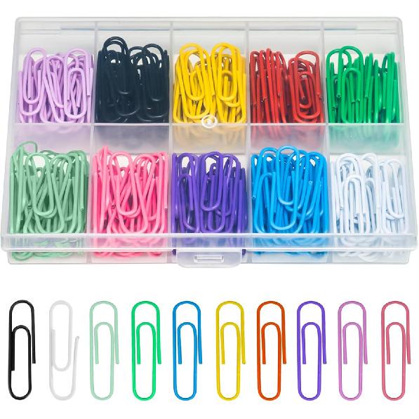 200 Pcs Medium 33 mm/1.3Inch Size Colored Paper Clip with Plastic Box Coated Metal PaperClips Office for School and Personal Use