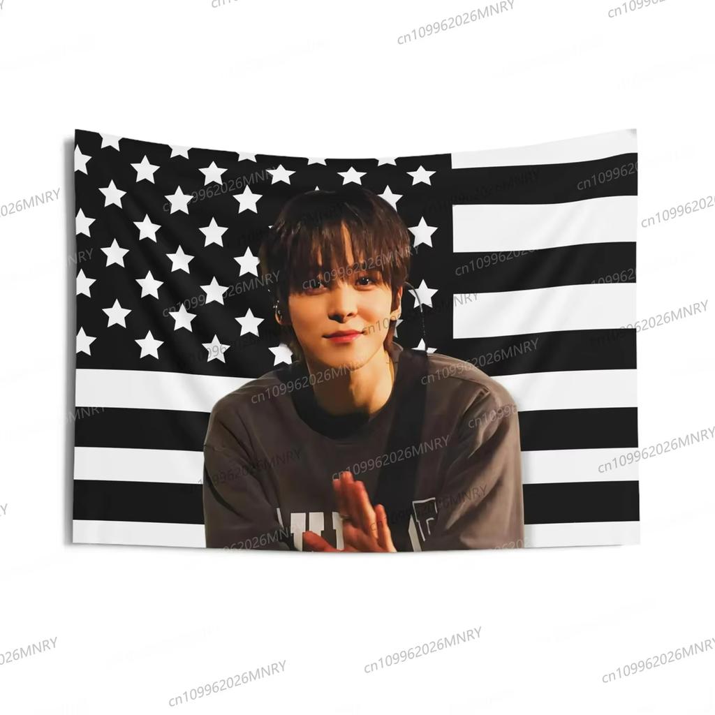 Mingi Handsome Face Mexican Flag Ateez Concert Banner Kpop FlagGolden Hour Part 3 In Your Fantasy Ateez World Tour Tapestry