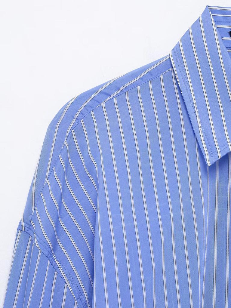 Spring 2025 Women's Street Fashion Poplin Striped Loose Shirt
