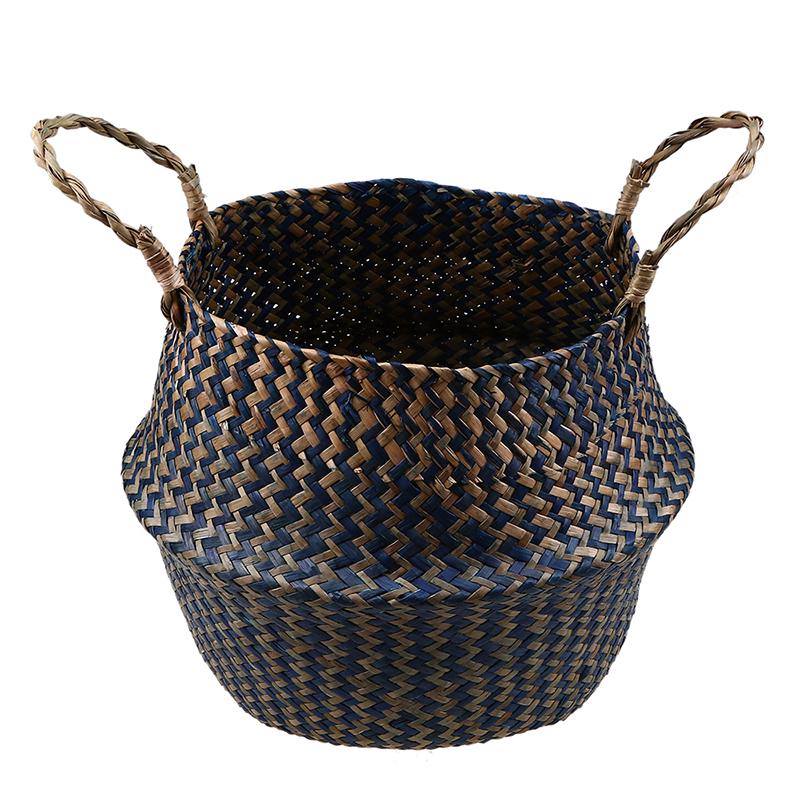 

Foldable Seagrass Woven Storage Basket with Handle Home Garden Plant Flowerpot Laundry Container Handmade Wicker Flower Baskets