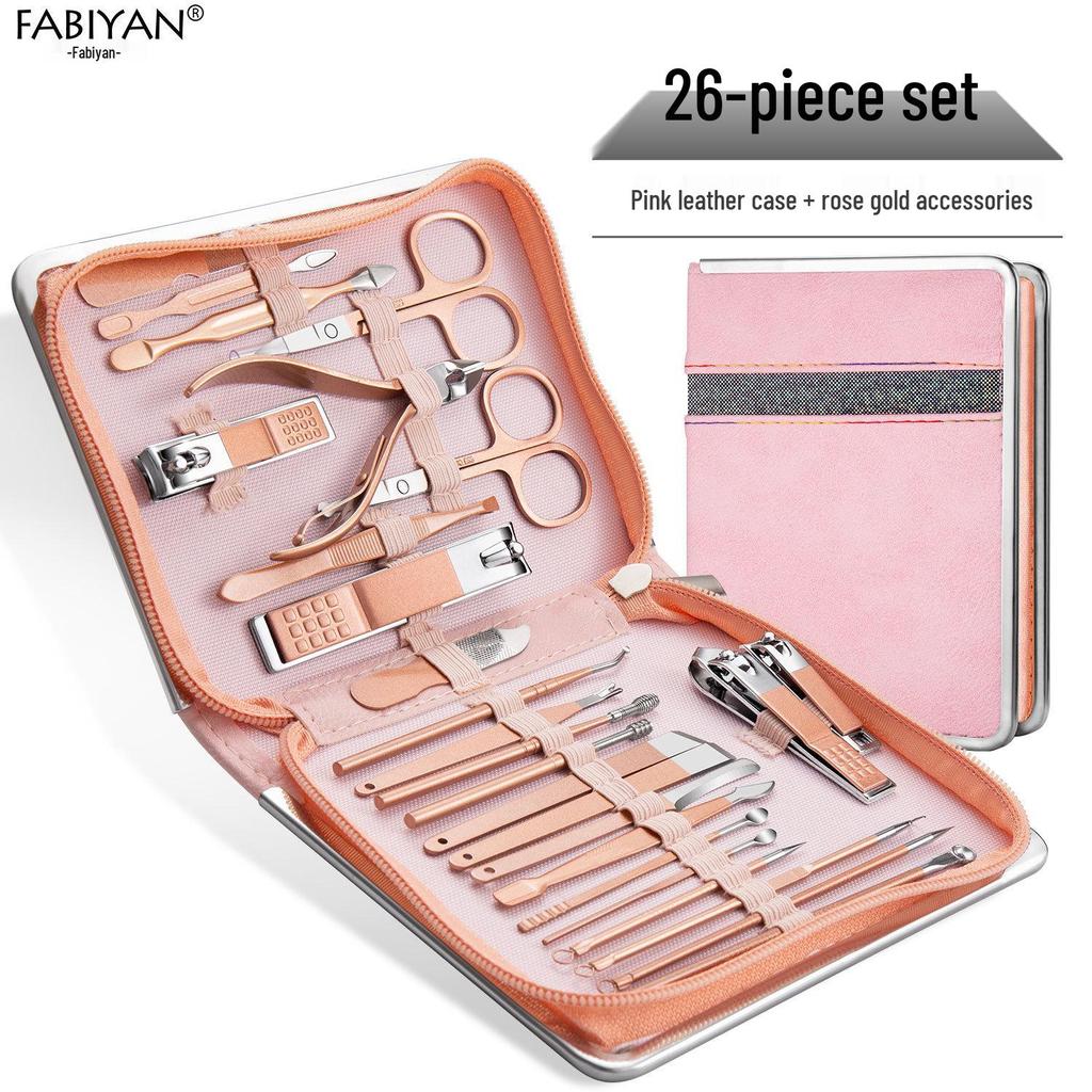 Stainless Steel Manicure Set with Nail Clippers, File, and Tools In Zipper Bag.