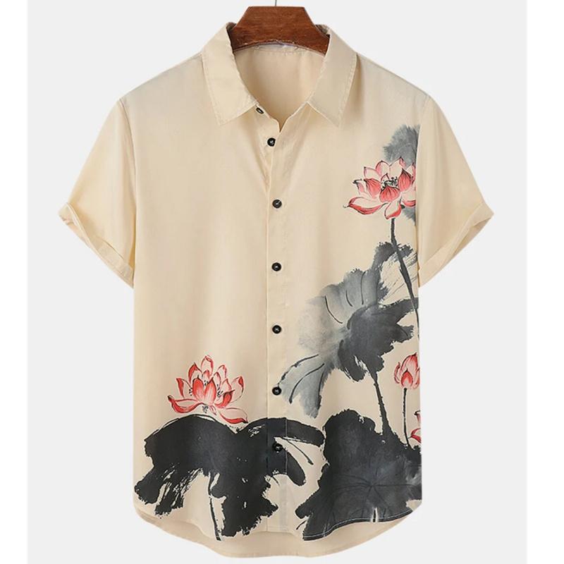 3D Printed Flower Leaf Hawaiian Shirts For Men Plants Patterns Blouse Summer Short Sleeves Tops Loose Aloha Shirts Streetwear