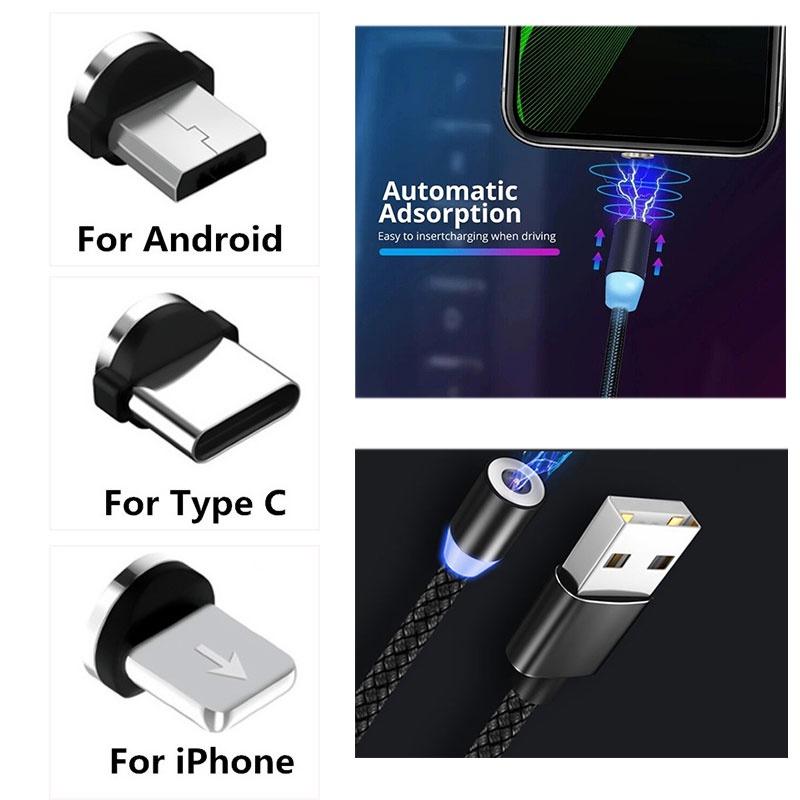 Magnetic Charging Head 360 Degree Rotation For Android And Iphone Aluminum Alloy Charging Interface