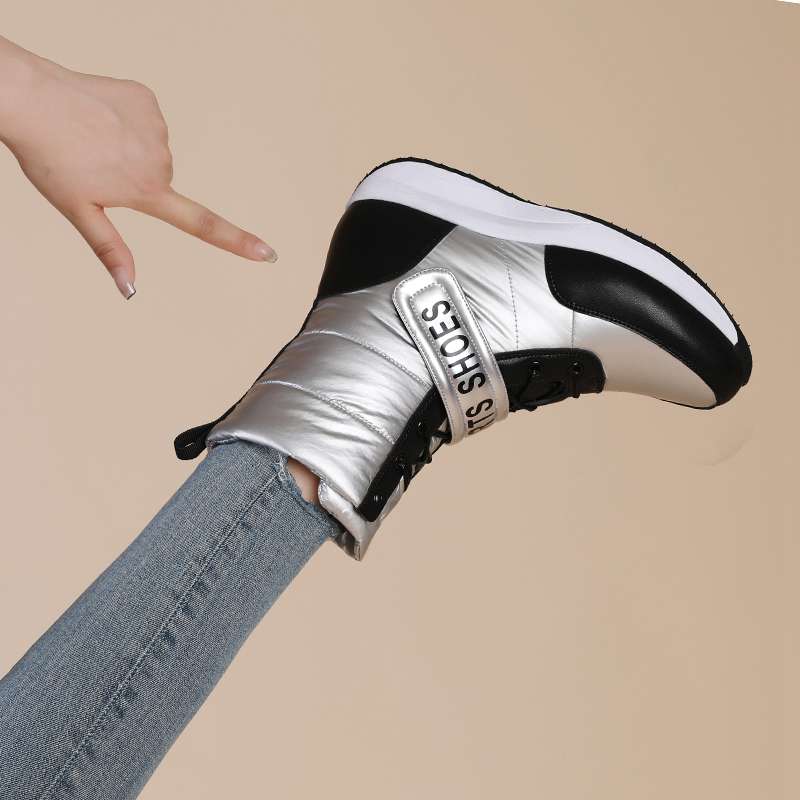 Krazing Pot Microfiber Down Boots Winter Shoes Med Heels Size 44 Wedges Super Size Snow Boots Hook Loop Mixed Color Keep Warm Mid-calf Boots