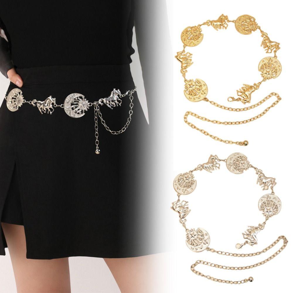 Horse Woman Chain Belt Gold Silver Dress Cummerbands Punk Waistbands Clothing Accessories