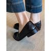 Cowhide Version~ British Style Retro Loafers Metal Buckle One Pedal Round Head Small Leather Shoes Women's Versatile Low-heeled Single Shoes