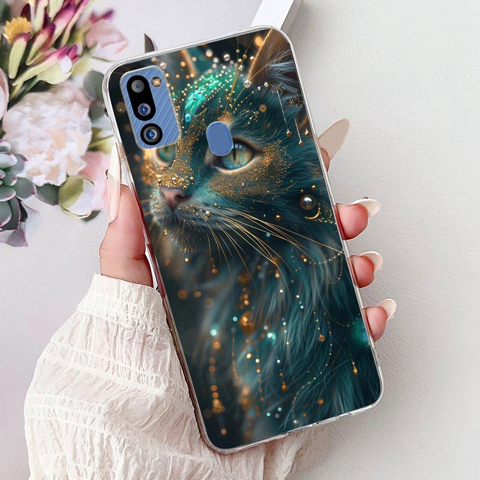 For Samsung M21 2021 Case Clear Fashion Cute Cat Cool Luxury Painted Soft Funda For Samsung Galaxy M21 2021 Back Cover SM-M215G