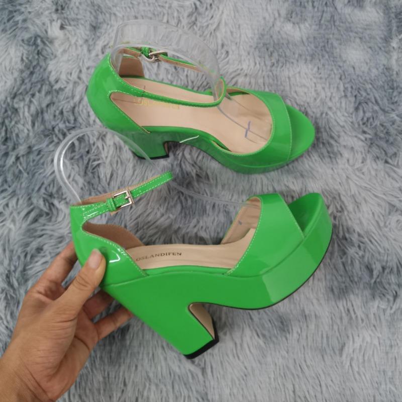 Ženy Sandály Léto Sexy Peep Přezka Pásek Sandál Čtvercový Tlusté Vysoké podpatky Flock Platforma Černá Party Červená Svatební boty