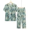 Grandma's Summer Short Sleeve Two-Piece Suit - Ice Silk Casual Wear for Middle-Aged and Elderly Women