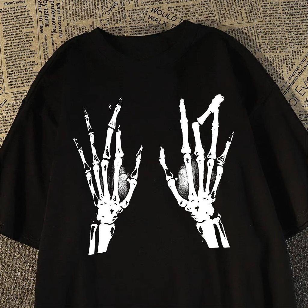 2026 New Fashion Hiphop Dark Retro Skull Hand Graphic Printed Mens and Womens TShirts Crew Neck Plus Size Short Sleeves