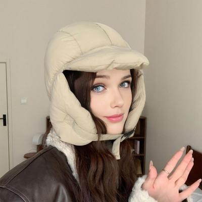 Lei Feng Hat Solid Color Autumn Winter Down Hat Windproof Design Adjustable