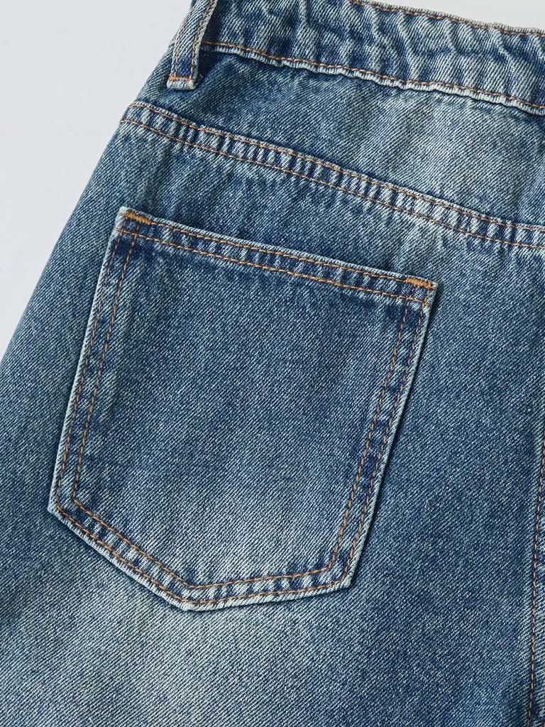 Teen Girls' Adjustable Waist High-Waisted Wide-Leg Jeans - Simple Design