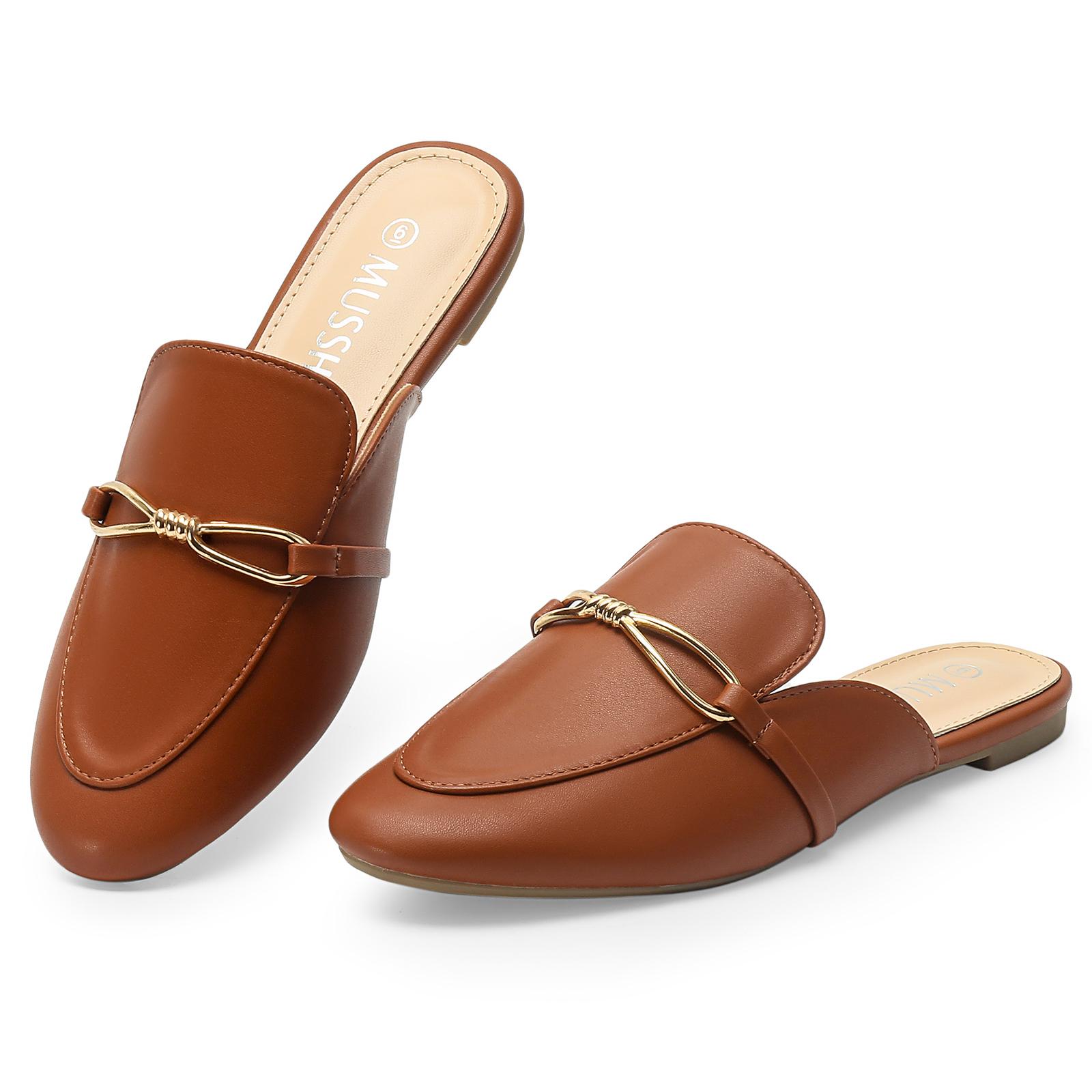 

Buckle Mules for Women Round Toe Backless Flat Mules Slides Mules Shoes Ladies Slip-on Loafers Women Flats with Buckle 42
