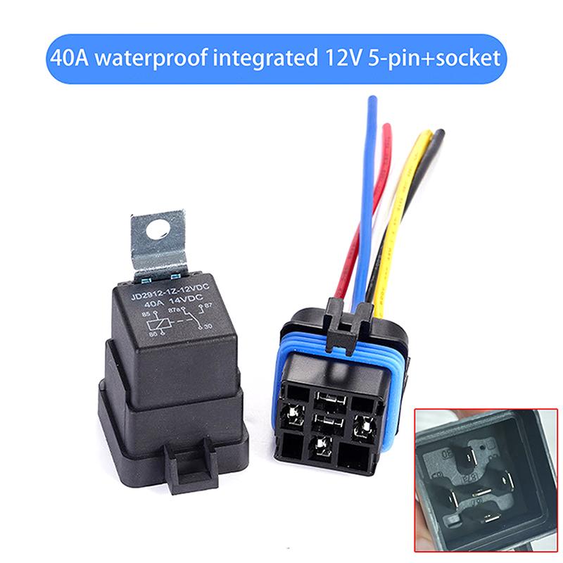 1 Set Car Relay With Socket Dc 12/24V 40A 4/5Pin Amp Waterproof Relay Harness Tinned Copper Wires 5-Pin Spdt For Boat Auto Fan