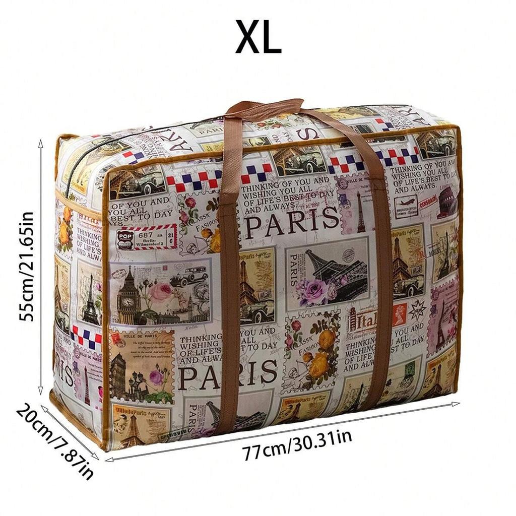 Große Aufbewahrungstasche im Vintage-Stil mit starkem Reißverschluss und Griffen, faltbare Reisetasche aus Stoff