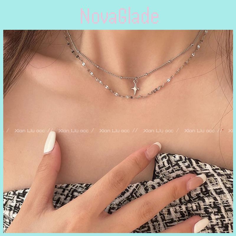 Trendy Double-layered Titanium Steel Necklace For Women Geometric Design Perfect For Casual And Fashionable Looks