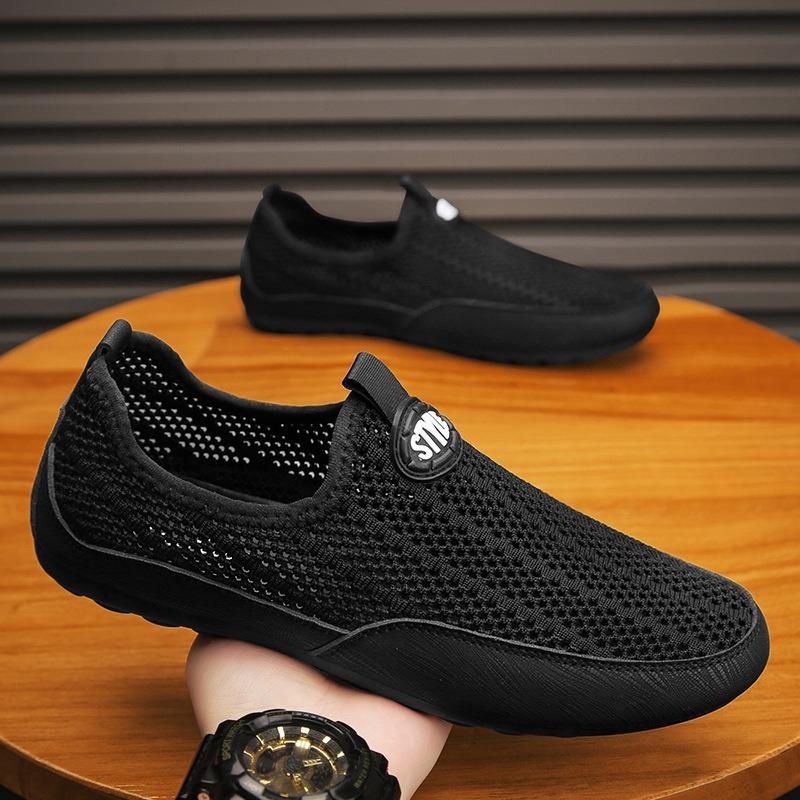 Men's Shoes Summer Hollow Mesh Casual Shoes Breathable Thin Driving Net Shoes Men's One-pedal Sports Leisure Beans