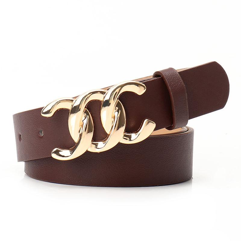 Womens Highend Business Leather Belt With Alloy Buckle For Office Chic Dress And Denim темно-коричневого