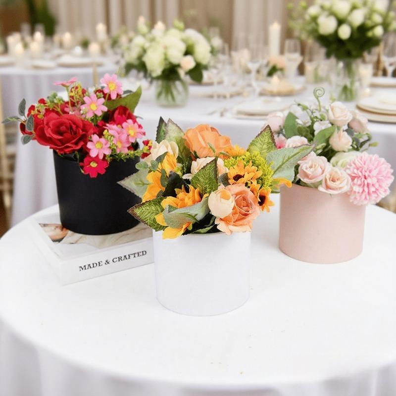 7 Round Flower-Themed Gift Boxes | Elegant Pink Paper Tubes | Includes Cardboard Decorative Clasps | No Assembly Required | Exquisite Gift Packaging
