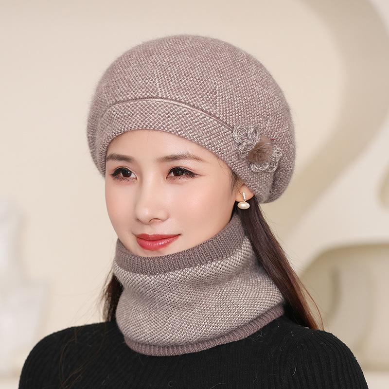 Winter Ladies Warm Knitted Wool Hat Thickened Warm Rabbit Hair Beret