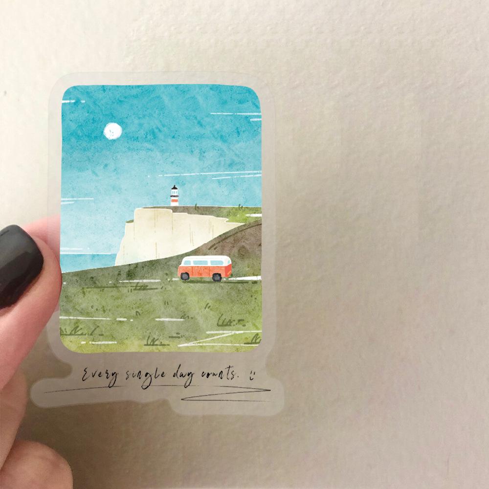 50 Transparent Ins Mountain and Sea Painting Sticker Pack Waterproof Transparent PET Manual Material Decorative Guitar Notebook