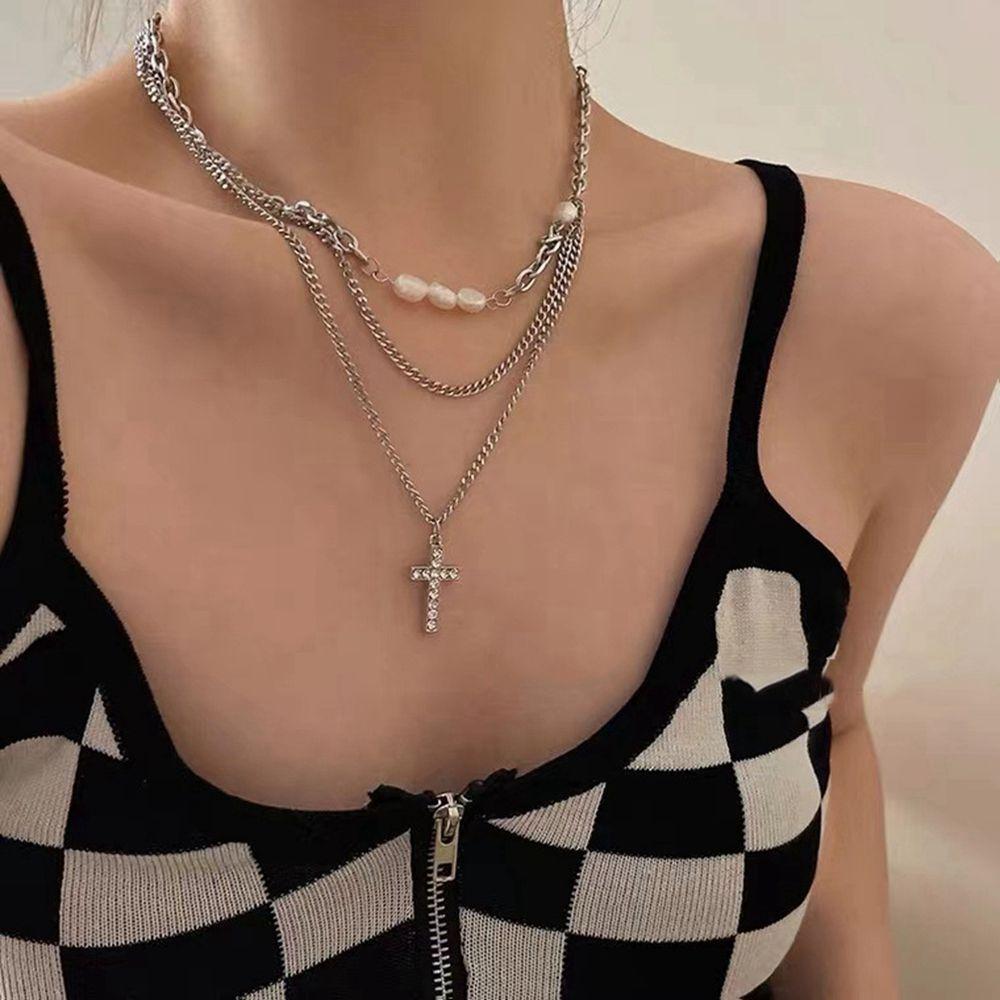 

Female Clavicle Chain Korean Style Necklace Cross Necklace Pearl Necklace Women Clavicle Chain