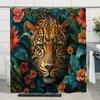 Jungle Wildlife Shower Curtain Tiger Plant Tropical Palm Leaf Polyester Fabric Shower Curtain Bathroom Decoration With Hooks Set