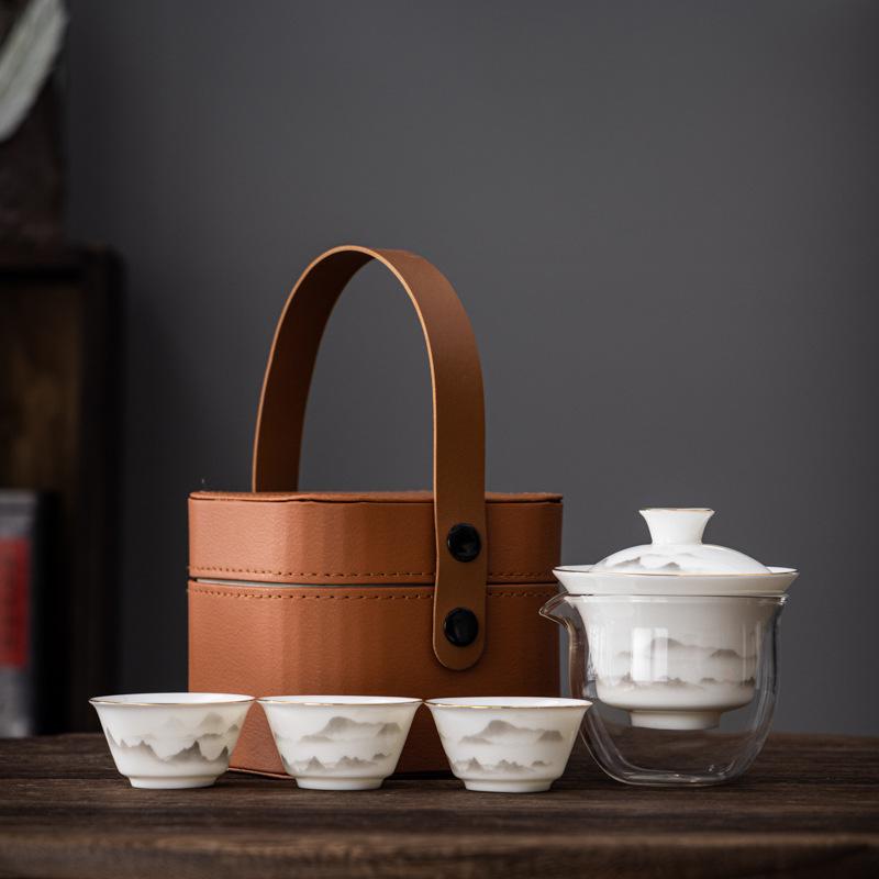 Ceramic Suet Jade Porcelain Portable Travel Tea Set White Souvenir Business Gift
